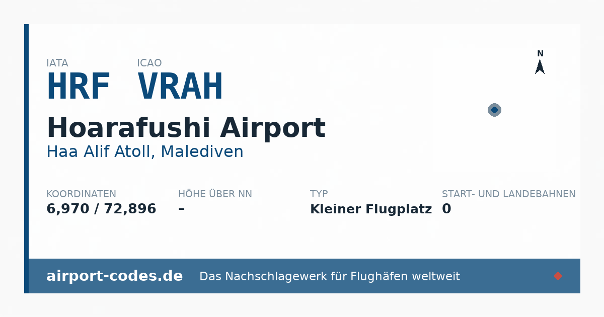 Generierte Übersichtsgrafik zum Flughafen Hoarafushi Airport mit Codes, Koordinaten und Bahnenskizze