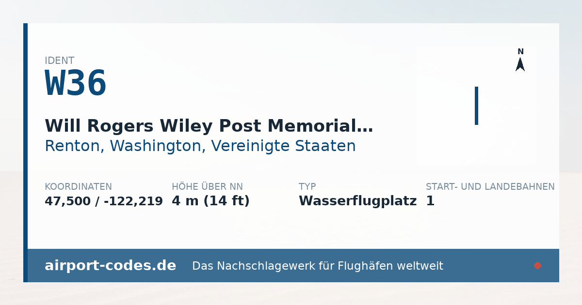 Generierte Übersichtsgrafik zum Flughafen Will Rogers Wiley Post Memorial Seaplane Base mit Codes, Koordinaten und Bahnenskizze