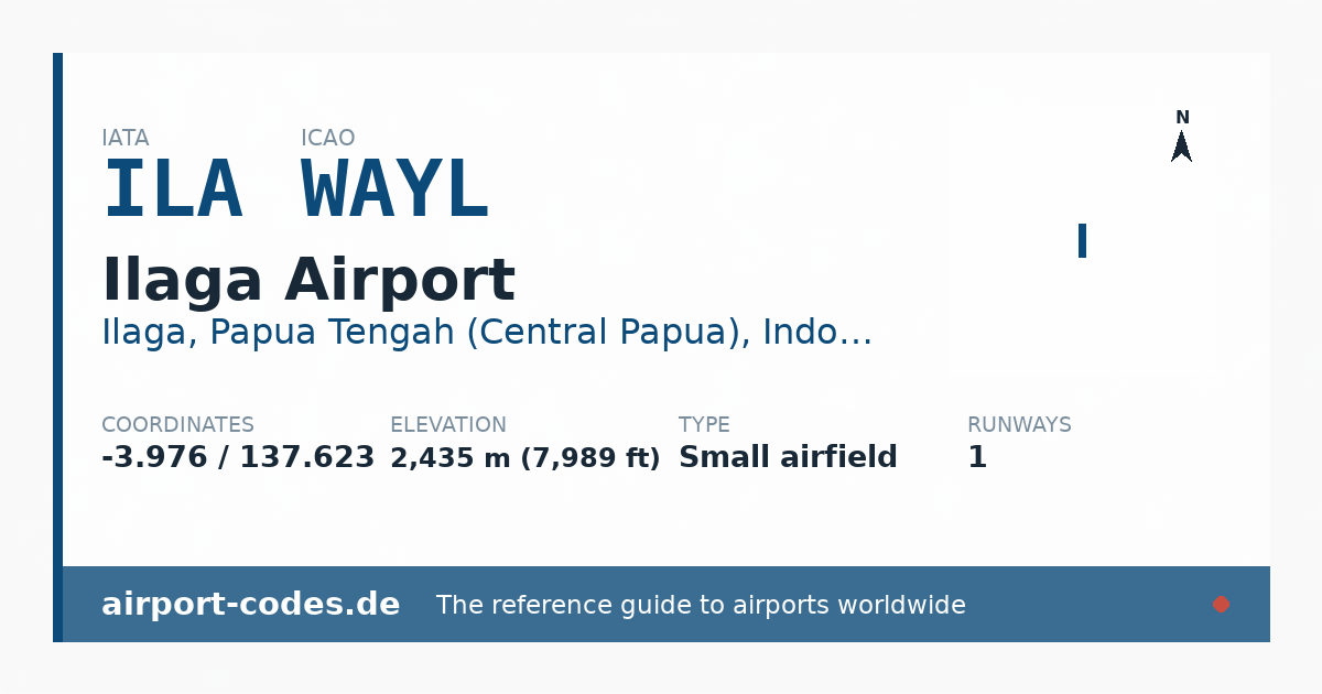 Generated summary graphic for Ilaga Airport showing codes, coordinates and a runway sketch