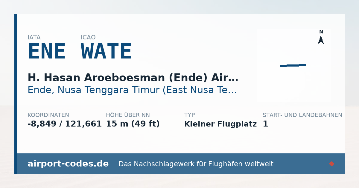 Generierte Übersichtsgrafik zum Flughafen H. Hasan Aroeboesman (Ende) Airport mit Codes, Koordinaten und Bahnenskizze
