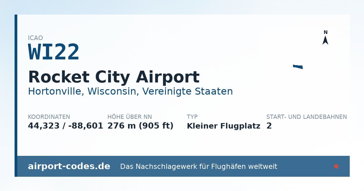 Generierte Übersichtsgrafik zum Flughafen Rocket City Airport mit Codes, Koordinaten und Bahnenskizze