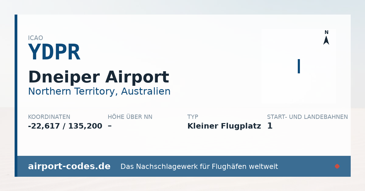 Generierte Übersichtsgrafik zum Flughafen Dneiper Airport mit Codes, Koordinaten und Bahnenskizze