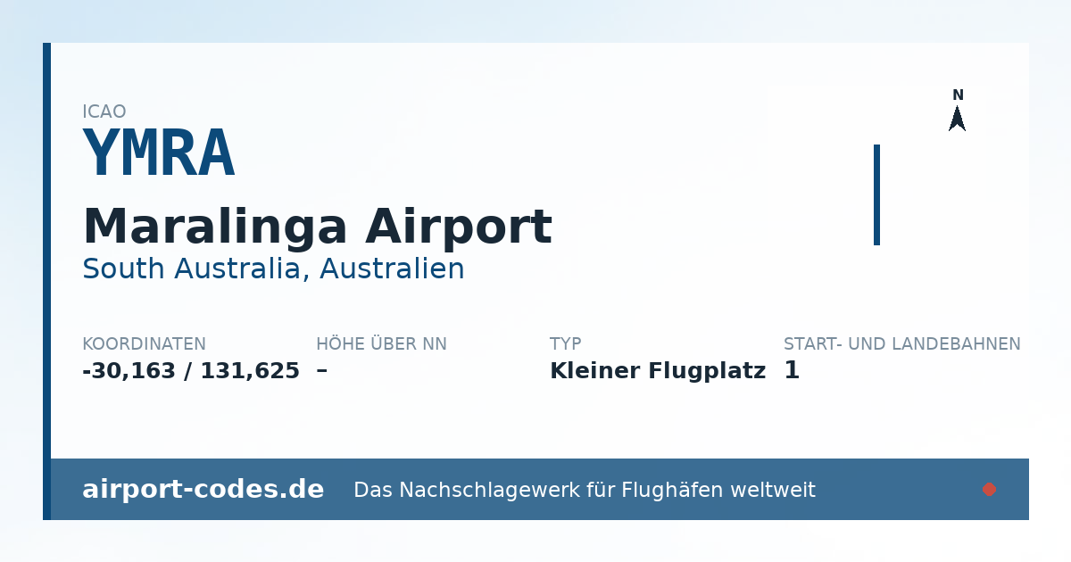 Generierte Übersichtsgrafik zum Flughafen Maralinga Airport mit Codes, Koordinaten und Bahnenskizze
