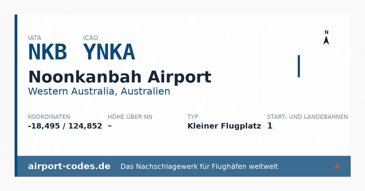 Generierte Übersichtsgrafik zum Flughafen Noonkanbah Airport mit Codes, Koordinaten und Bahnenskizze