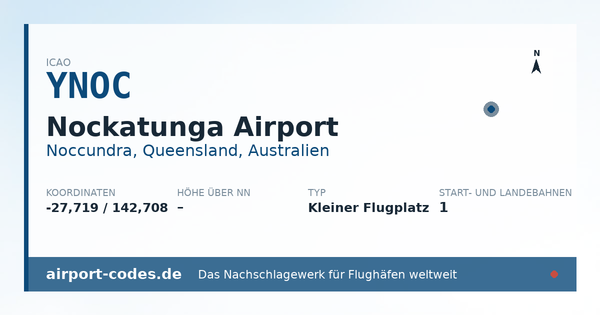 Generierte Übersichtsgrafik zum Flughafen Nockatunga Airport mit Codes, Koordinaten und Bahnenskizze