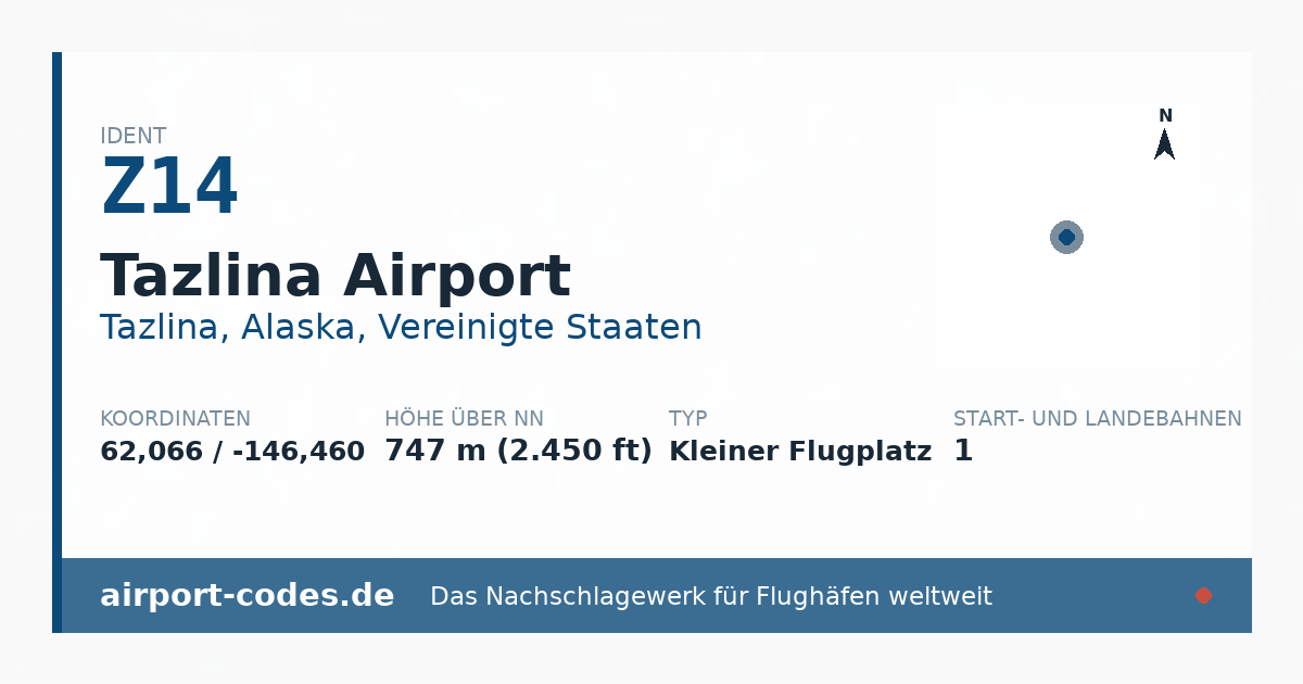 Generierte Übersichtsgrafik zum Flughafen Tazlina Airport mit Codes, Koordinaten und Bahnenskizze