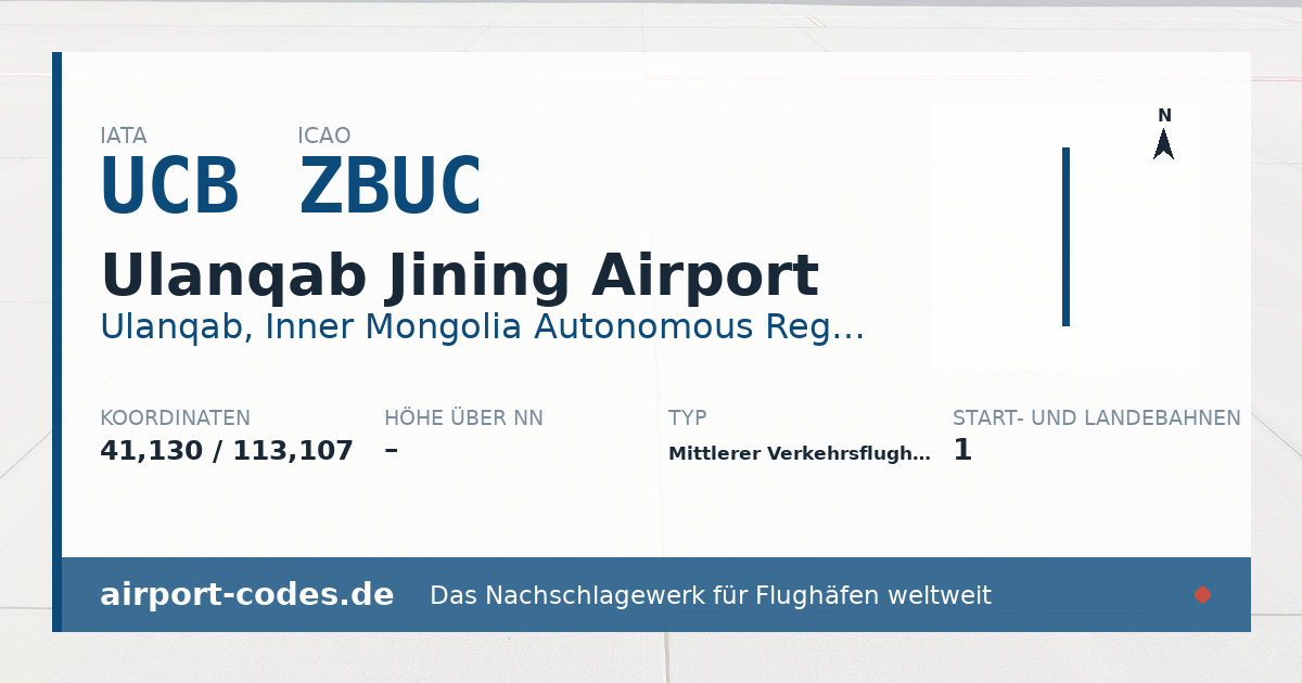 Generierte Übersichtsgrafik zum Flughafen Ulanqab Jining Airport mit Codes, Koordinaten und Bahnenskizze