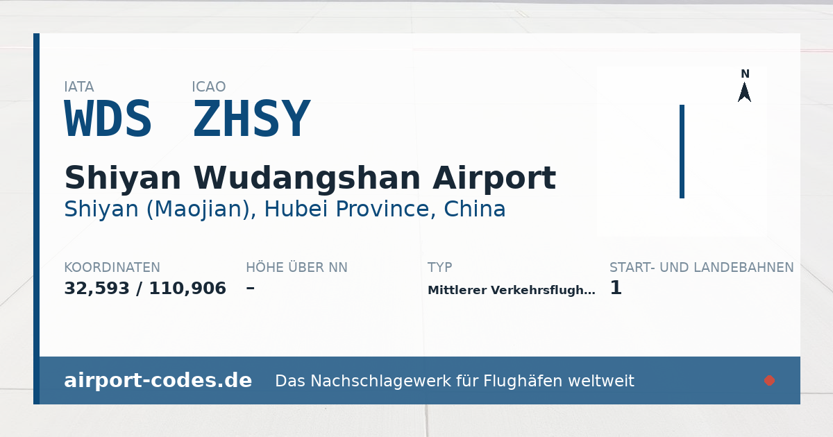 Generierte Übersichtsgrafik zum Flughafen Shiyan Wudangshan Airport mit Codes, Koordinaten und Bahnenskizze