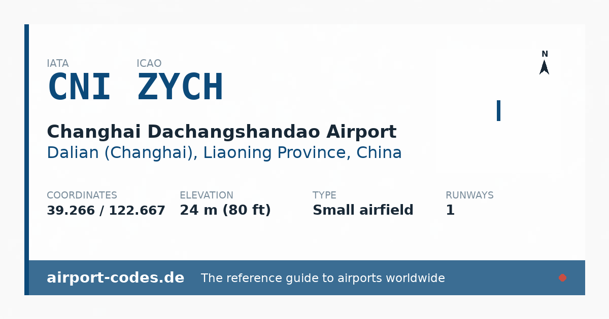 Generated summary graphic for Changhai Dachangshandao Airport showing codes, coordinates and a runway sketch